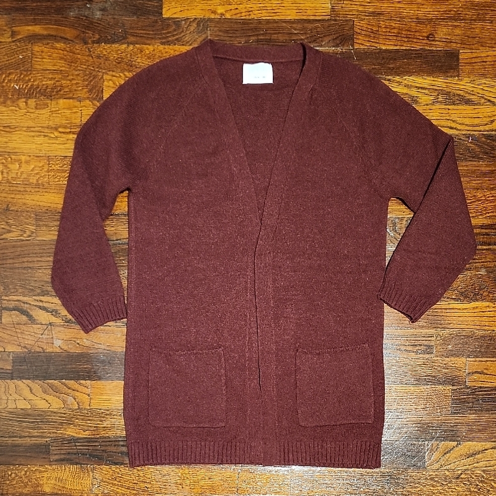 Zara Soft and Comfy Acrylic Deep Burgandy Red Open Cardigan with Front Pockets